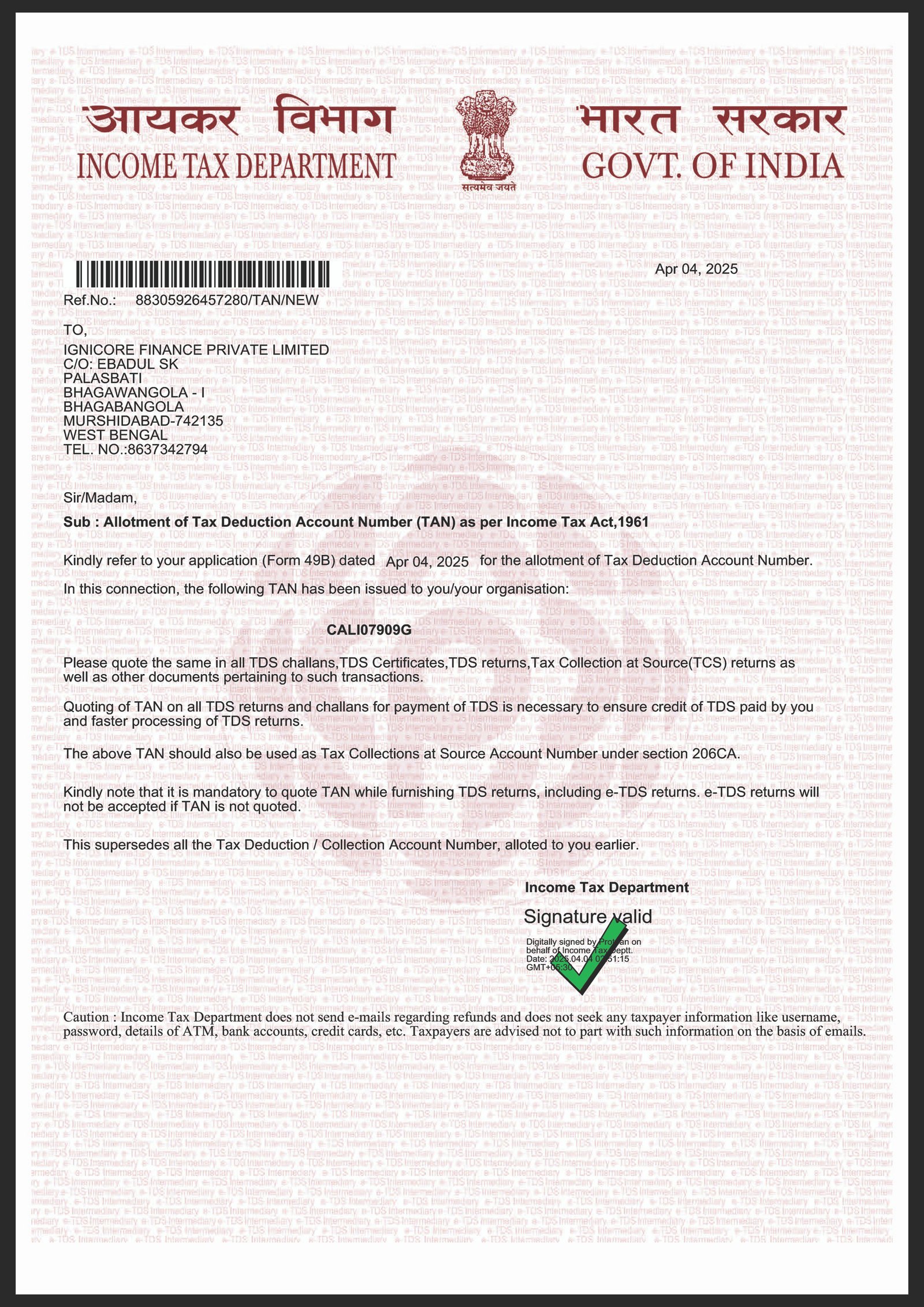 Tax Deduction and Collection Account Number 3